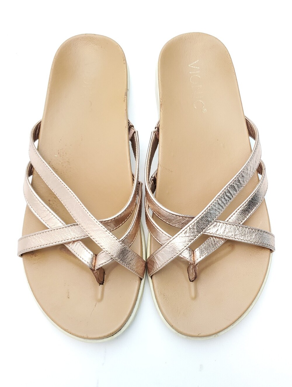 Vionic Womens Palm Daisy Metallic Toe-Post Sandal Rose Gold Summer Beach Size 8M